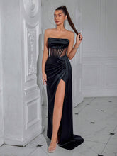 ADYCE Women's Strapless Mermaid Style Pleated Waist Long Belted Backless Party Dress